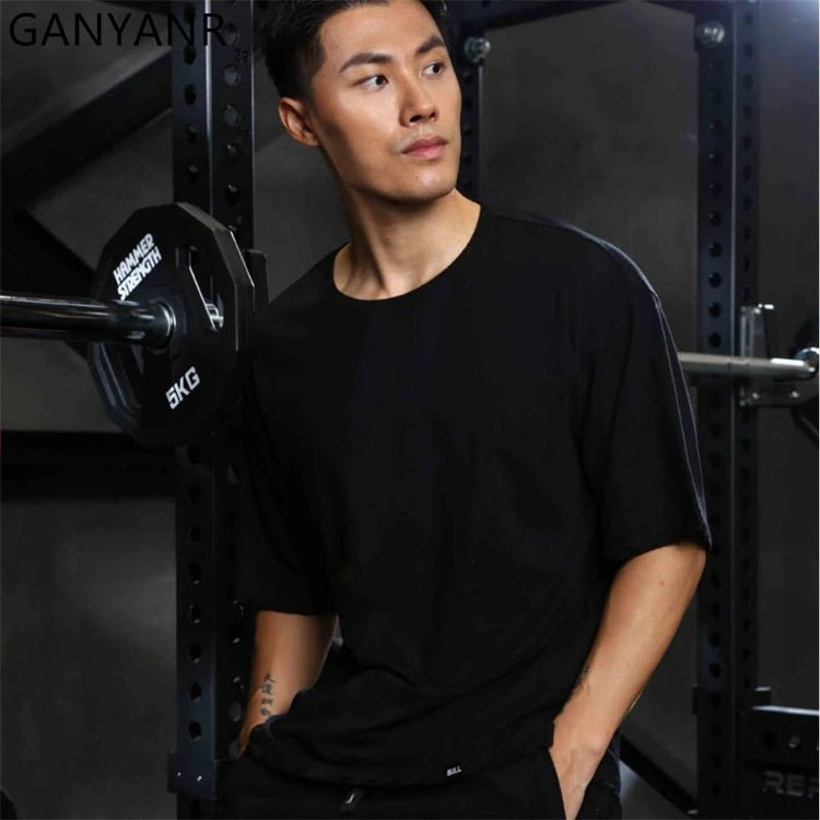 GANYANR Active Wear Men Running T-shirt Fitness Sportswear Short Sleeve Gym Bodybuilding Sports Jogging Training Yoga Dry Fit from NAPSA -