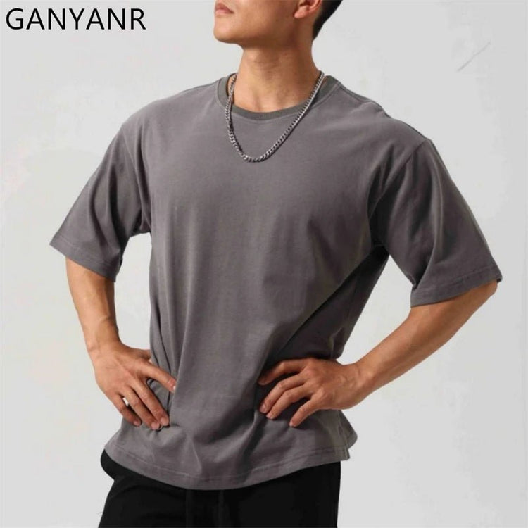 GANYANR Active Wear Men Running T-shirt Fitness Sportswear Short Sleeve Gym Bodybuilding Sports Jogging Training Yoga Dry Fit from NAPSA -
