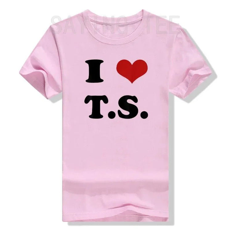 I Love TS T-Shirt Funny Letters Printed Graphic Tee Tops Summer Fashion Short Sleeve Blouses Gifts Cool Street I - Heart - TS Outfit from NAPSA -