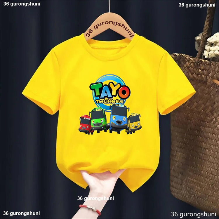 t-shirt for boys Tayo and Little Friends Car Cartoon Print Boys T-Shirt Summer Girks Shirt Fashion Toddler shirt ShortSleeve Top from NAPSA -