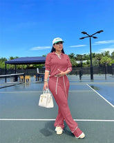 Active Wear Knitted Casual Tracksuit for Women Two Piece Set Sporty Fitness Striped Sweater Top and Wide Leg Pants Jogging Femme from NAPSA - 