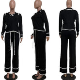 Active Wear Knitted Casual Tracksuit for Women Two Piece Set Sporty Fitness Striped Sweater Top and Wide Leg Pants Jogging Femme from NAPSA - 