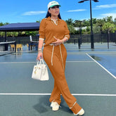 Active Wear Knitted Casual Tracksuit for Women Two Piece Set Sporty Fitness Striped Sweater Top and Wide Leg Pants Jogging Femme from NAPSA - 