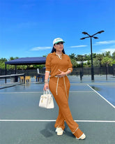 Active Wear Knitted Casual Tracksuit for Women Two Piece Set Sporty Fitness Striped Sweater Top and Wide Leg Pants Jogging Femme from NAPSA - 