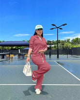 Active Wear Knitted Casual Tracksuit for Women Two Piece Set Sporty Fitness Striped Sweater Top and Wide Leg Pants Jogging Femme from NAPSA - 