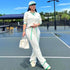 Active Wear Knitted Casual Tracksuit for Women Two Piece Set Sporty Fitness Striped Sweater Top and Wide Leg Pants Jogging Femme from NAPSA - 