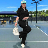 Active Wear Knitted Casual Tracksuit for Women Two Piece Set Sporty Fitness Striped Sweater Top and Wide Leg Pants Jogging Femme from NAPSA - 