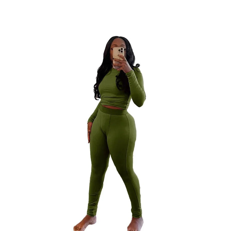 Active Wear Women 2 Piece Pants Set Long Sleeve Slim Fit Sport Yoga Plain Outfits Autumn Winter Fitness Two Piece Matching Set from NAPSA - 