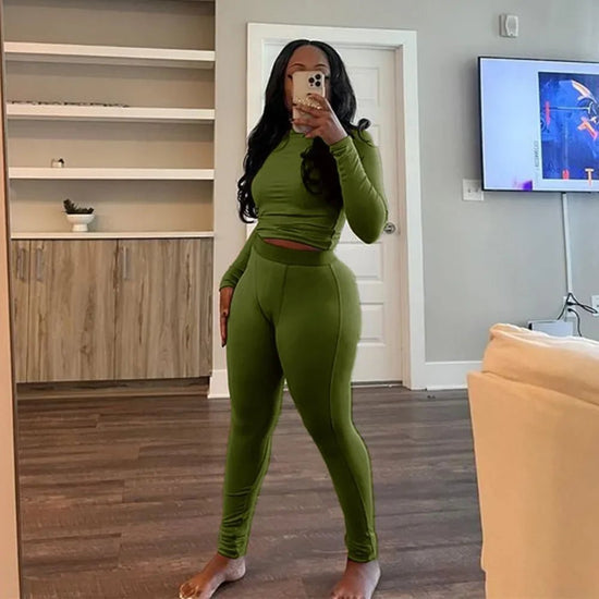 Active Wear Women 2 Piece Pants Set Long Sleeve Slim Fit Sport Yoga Plain Outfits Autumn Winter Fitness Two Piece Matching Set from NAPSA - 