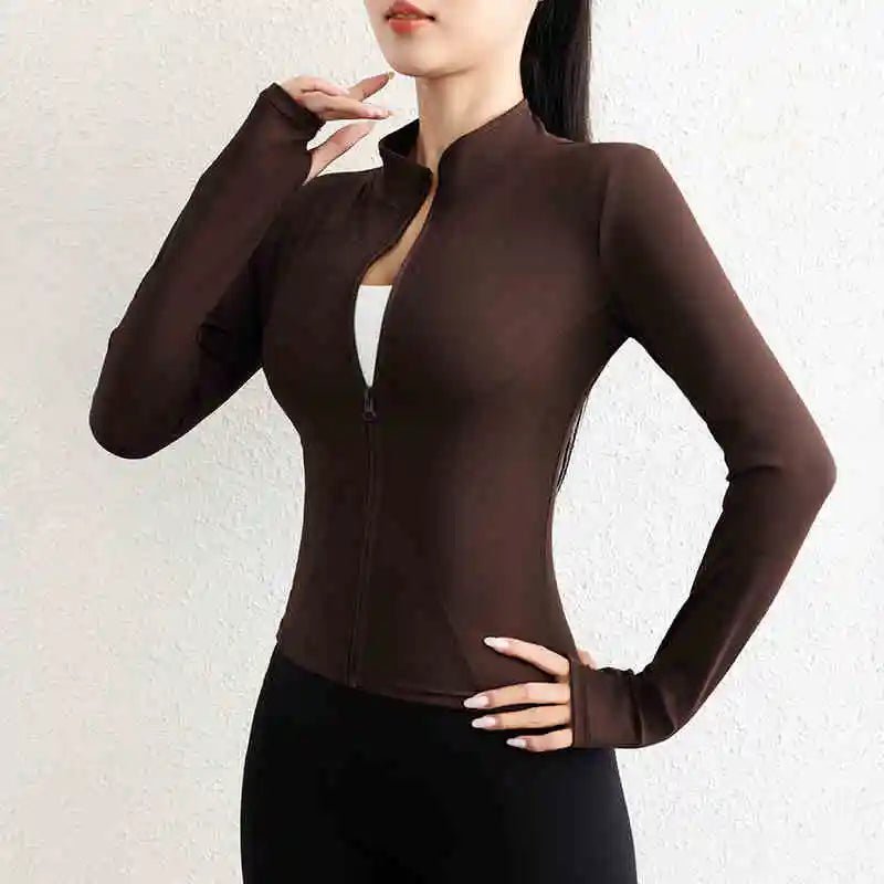 Activewear Gym Jacket Quick Dry Womens Yoga Wear High Elasticity Breathable Long Zipper Sports Fitness Top from NAPSA - 