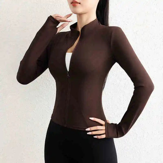 Activewear Gym Jacket Quick Dry Womens Yoga Wear High Elasticity Breathable Long Zipper Sports Fitness Top from NAPSA - 