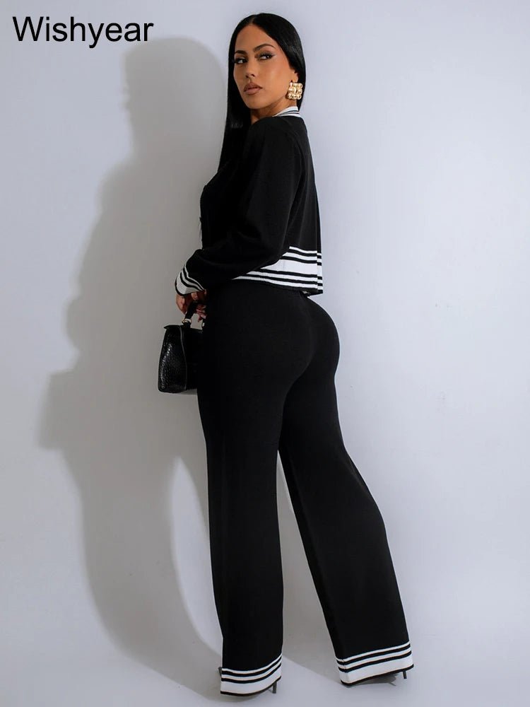 Casual Active Wear Knitted Tracksuit Women 3 Piece Set Sporty Fitness Striped Top + Bra+ Wide Leg Pants Outfits Jogging Femme from NAPSA - 