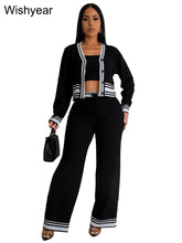 Casual Active Wear Knitted Tracksuit Women 3 Piece Set Sporty Fitness Striped Top + Bra+ Wide Leg Pants Outfits Jogging Femme from NAPSA - 