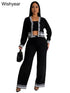 Casual Active Wear Knitted Tracksuit Women 3 Piece Set Sporty Fitness Striped Top + Bra+ Wide Leg Pants Outfits Jogging Femme from NAPSA - 