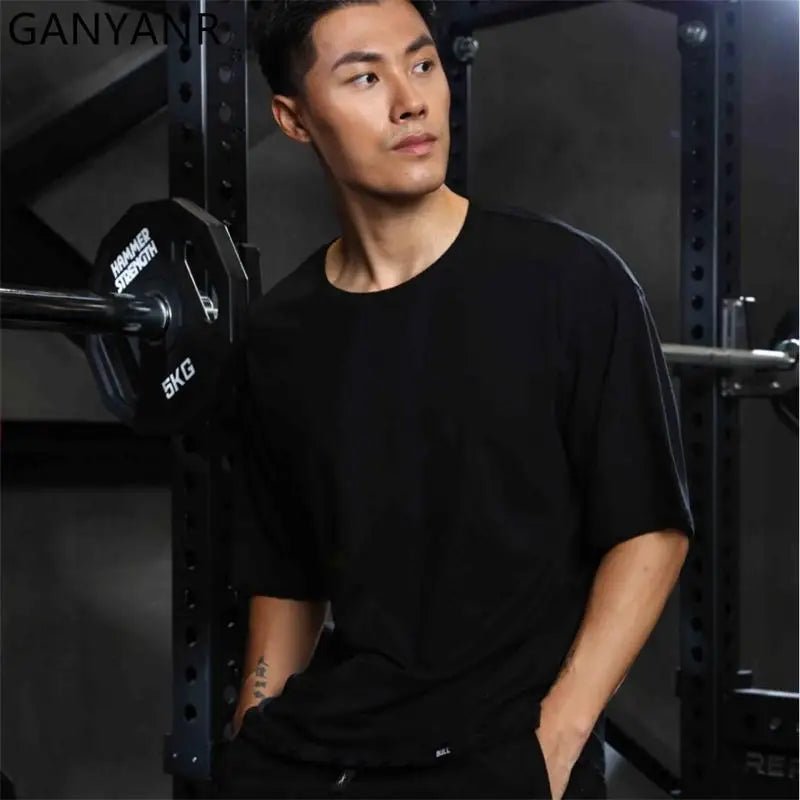 GANYANR Active Wear Men Running T-shirt Fitness Sportswear Short Sleeve Gym Bodybuilding Sports Jogging Training Yoga Dry Fit from NAPSA - 