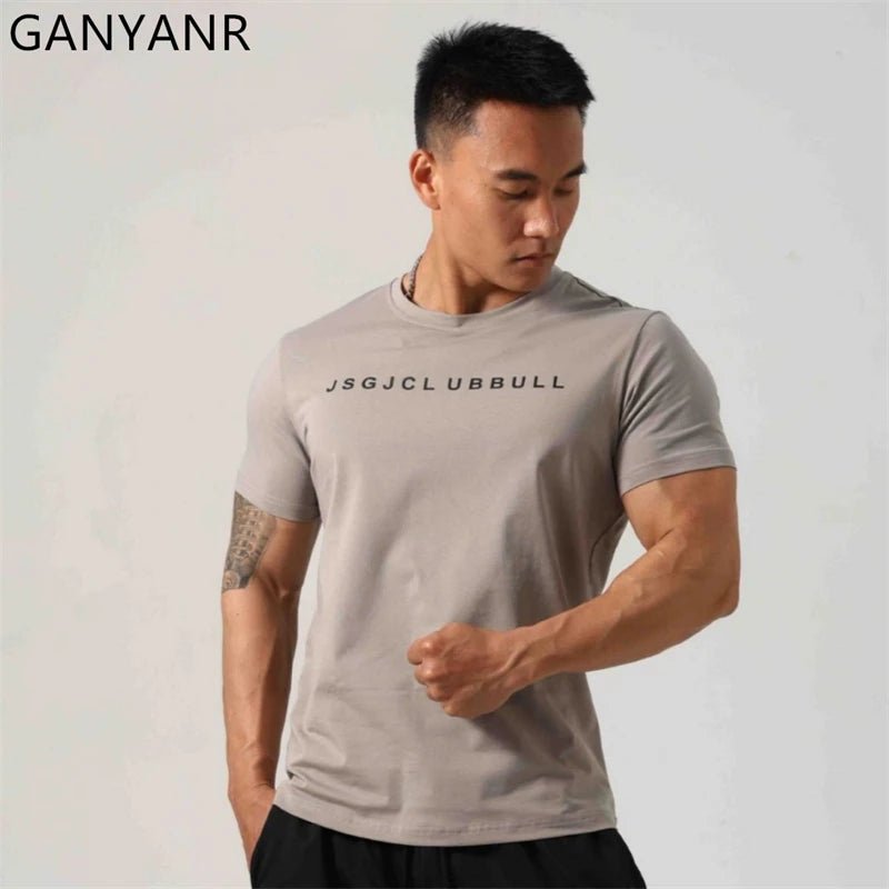 GANYANR Active Wear Men Running T-shirt Fitness Sportswear Short Sleeve Gym Bodybuilding Sports Jogging Training Yoga Dry Fit from NAPSA - 