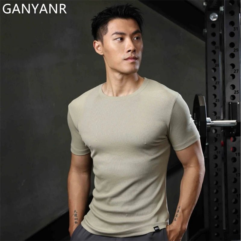 GANYANR Active Wear Men Running T-shirt Fitness Sportswear Short Sleeve Gym Bodybuilding Sports Jogging Training Yoga Dry Fit from NAPSA - 