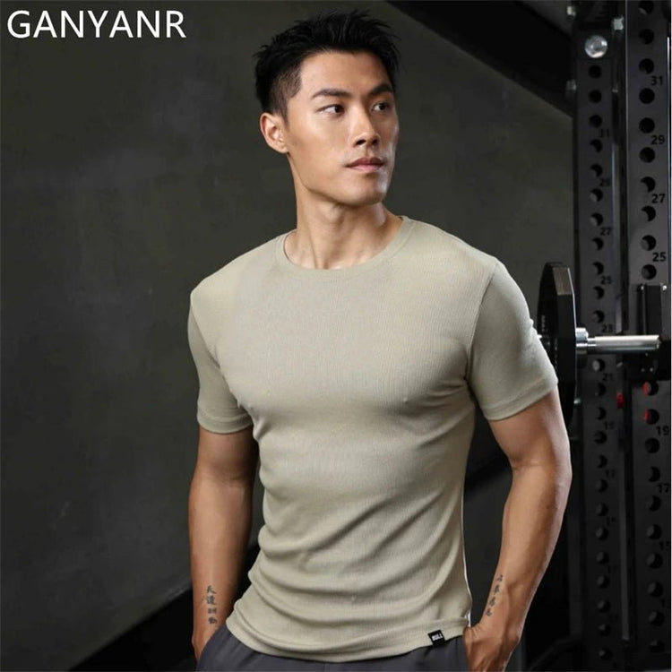 GANYANR Active Wear Men Running T-shirt Fitness Sportswear Short Sleeve Gym Bodybuilding Sports Jogging Training Yoga Dry Fit from NAPSA - 