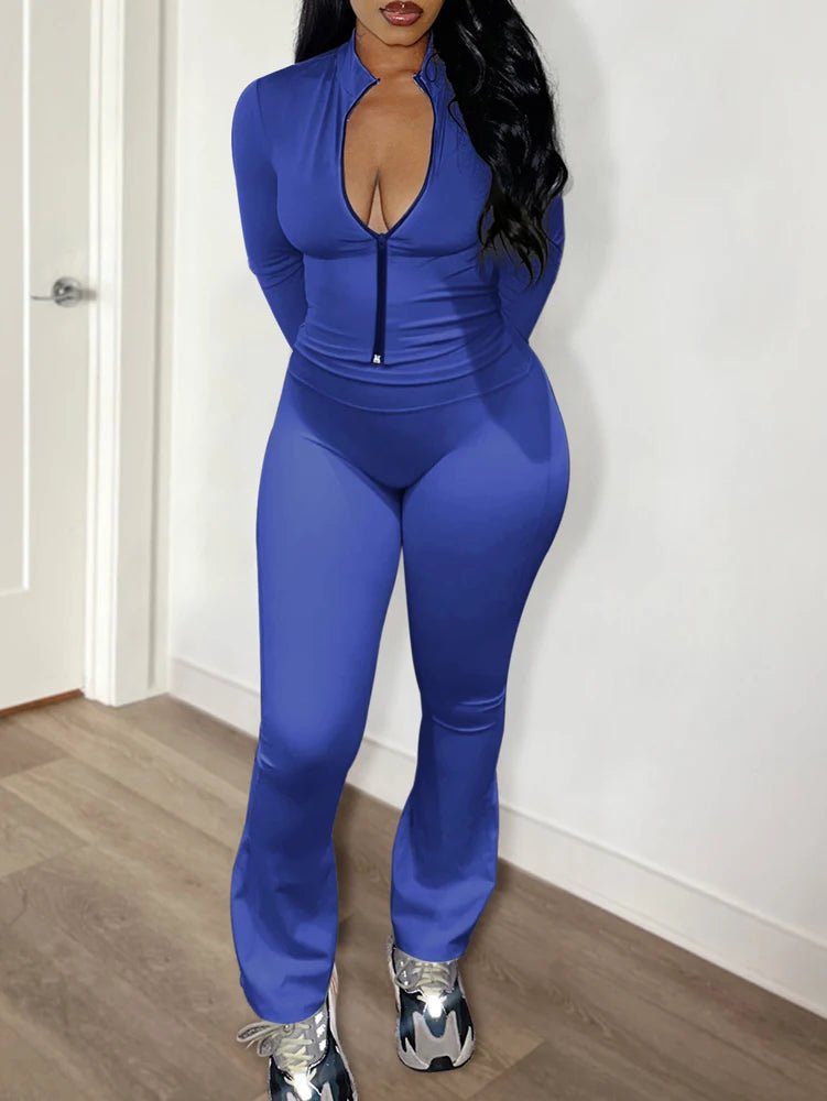 Loungewear Tracksuits Womens 2 Two Piece Set Activewear Full Sleeve Zip up Crop Top and High Waist Slim Long Pants Sets Outfit from NAPSA - 