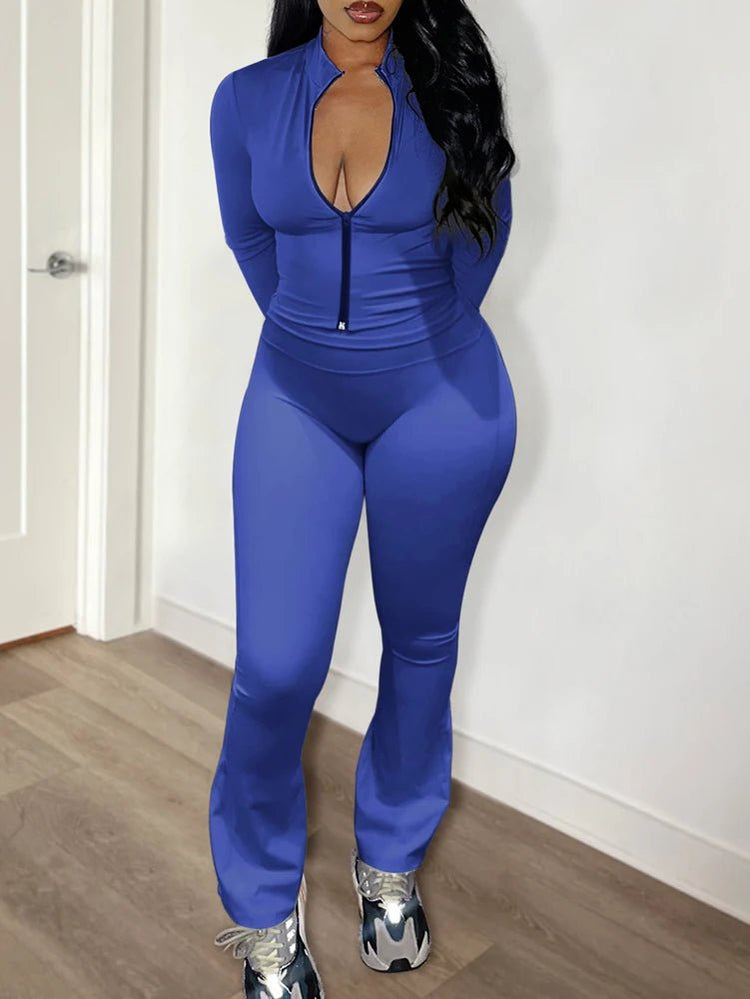 Loungewear Tracksuits Womens 2 Two Piece Set Activewear Full Sleeve Zip up Crop Top and High Waist Slim Long Pants Sets Outfit from NAPSA - 