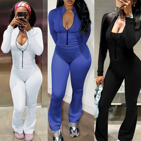 Loungewear Tracksuits Womens 2 Two Piece Set Activewear Full Sleeve Zip up Crop Top and High Waist Slim Long Pants Sets Outfit from NAPSA - 