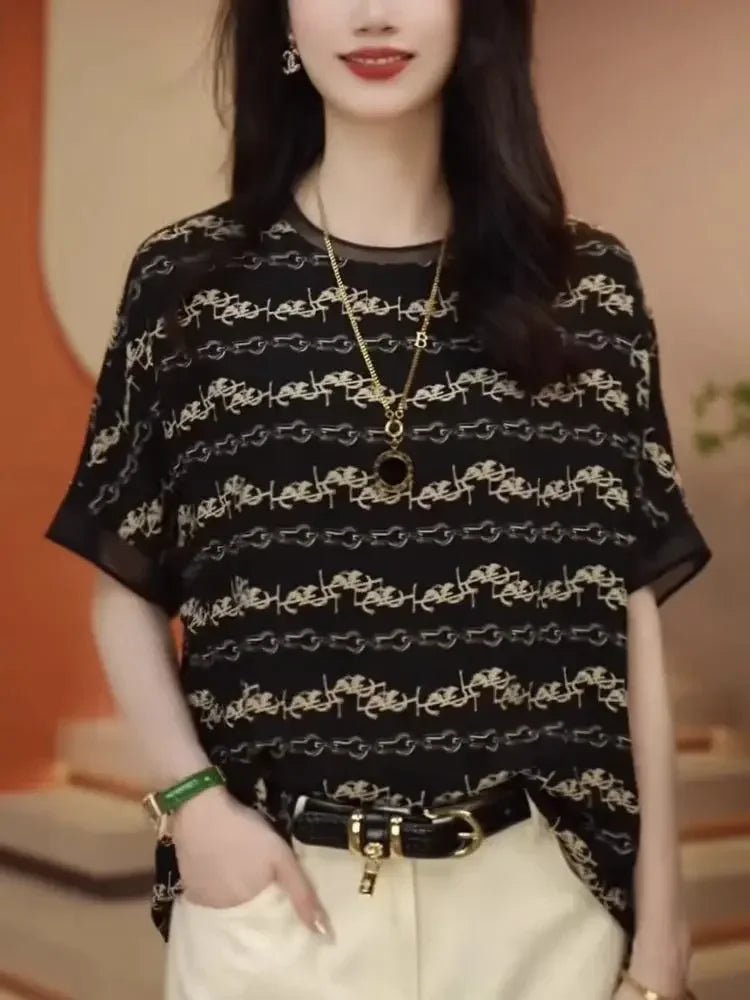 Short - sleeved T-shirt for Women in Spring Summer New Chic Beautiful Belly - covering Chiffon Shirt Mother&