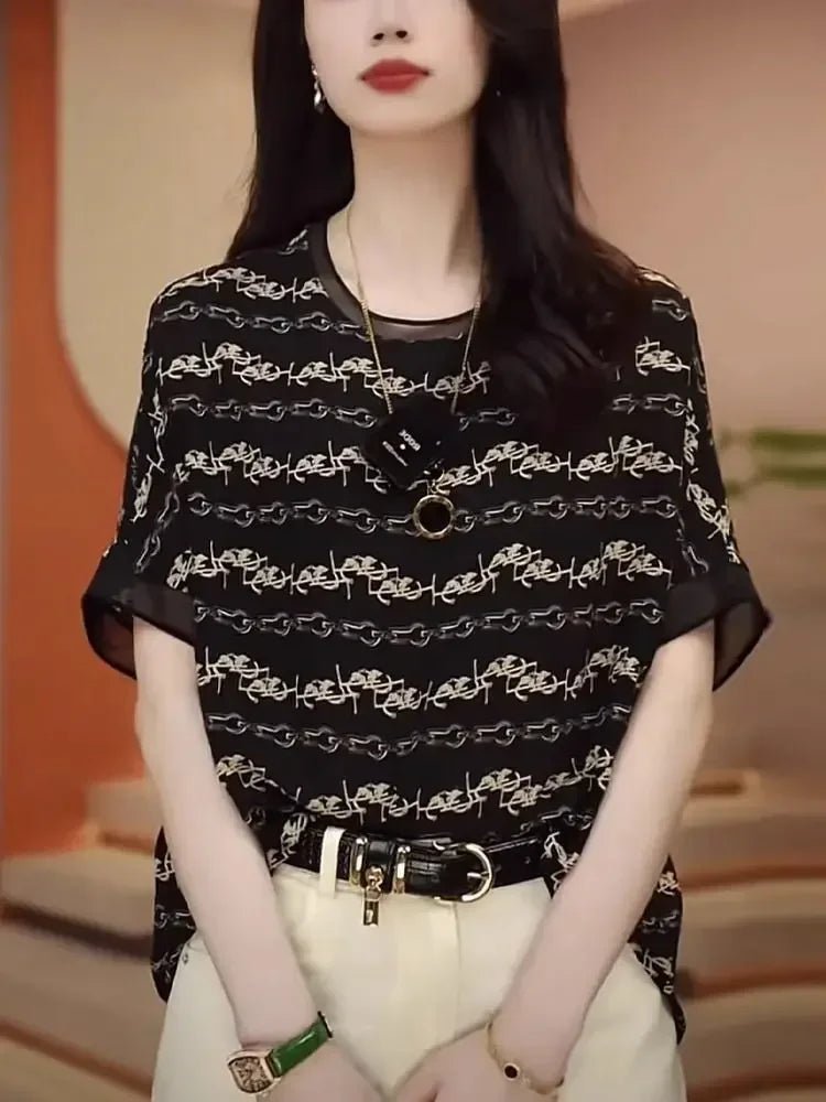 Short - sleeved T-shirt for Women in Spring Summer New Chic Beautiful Belly - covering Chiffon Shirt Mother&