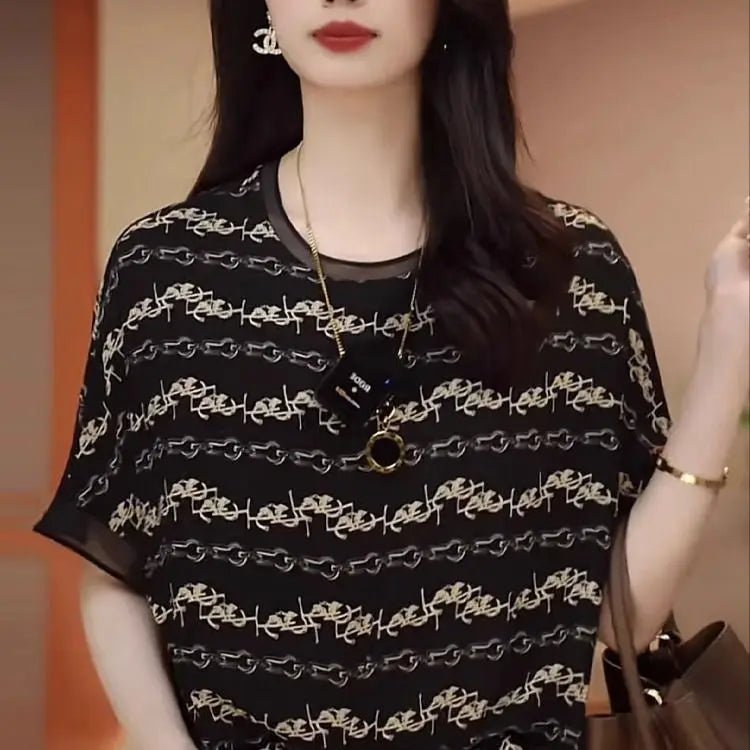 Short - sleeved T-shirt for Women in Spring Summer New Chic Beautiful Belly - covering Chiffon Shirt Mother&