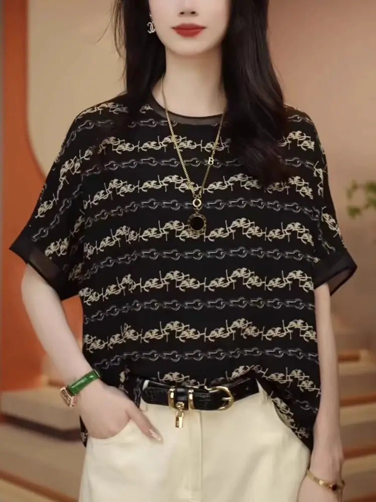Short - sleeved T-shirt for Women in Spring Summer New Chic Beautiful Belly - covering Chiffon Shirt Mother&