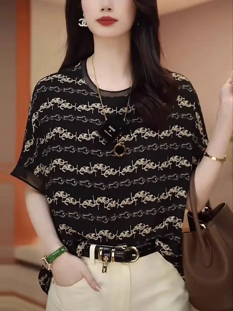 Short - sleeved T-shirt for Women in Spring Summer New Chic Beautiful Belly - covering Chiffon Shirt Mother&