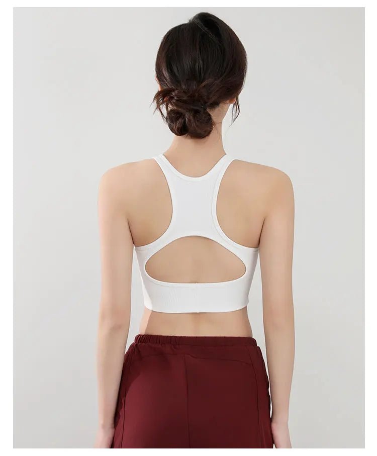 Wear high - strength fitness underwear with a drawstring and breast, shock - absorbing hollow out back, threaded vest style bra from NAPSA - 