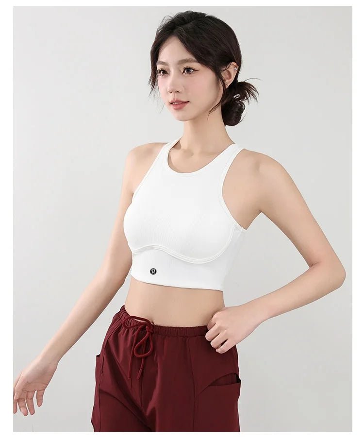 Wear high - strength fitness underwear with a drawstring and breast, shock - absorbing hollow out back, threaded vest style bra from NAPSA - 