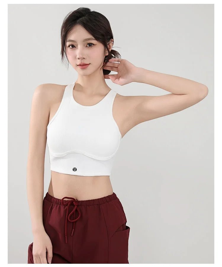 Wear high - strength fitness underwear with a drawstring and breast, shock - absorbing hollow out back, threaded vest style bra from NAPSA - 