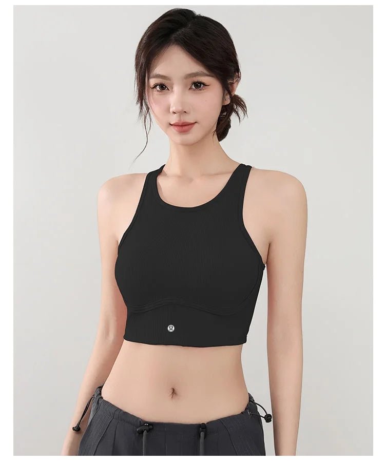 Wear high - strength fitness underwear with a drawstring and breast, shock - absorbing hollow out back, threaded vest style bra from NAPSA - 