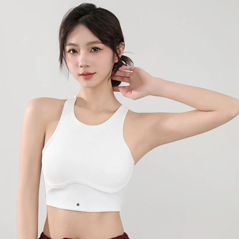 Wear high - strength fitness underwear with a drawstring and breast, shock - absorbing hollow out back, threaded vest style bra from NAPSA - 
