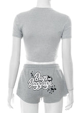 Whatiwear Casual Sporty 2 Piece Set Women Letter Print Raw Edge o - Neck Crop Tops+Drawstring Shorts Matching Simple Sporty Suits from NAPSA - 