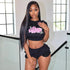 Whatiwear Casual Sporty 2 Piece Set Women Letter Print Raw Edge o - Neck Crop Tops+Drawstring Shorts Matching Simple Sporty Suits from NAPSA - 