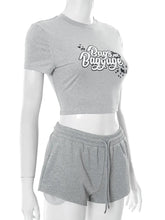 Whatiwear Casual Sporty 2 Piece Set Women Letter Print Raw Edge o - Neck Crop Tops+Drawstring Shorts Matching Simple Sporty Suits from NAPSA - 