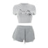 Whatiwear Casual Sporty 2 Piece Set Women Letter Print Raw Edge o - Neck Crop Tops+Drawstring Shorts Matching Simple Sporty Suits from NAPSA - 
