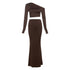 Whatiwear Fashion Elegant 2 Piece Set Women Skew Collar Off Shoulders Full Sleeve Crop Tops+Hollow Folds Skirt Prom Party Suits from NAPSA - 