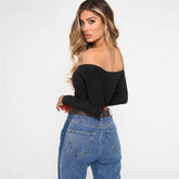 Women T-shirts sexy and club fashion female T-shirt long sleeve off shoulder solid color lady Tshirt autumn basic tees from NAPSA - 
