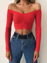 Women T-shirts sexy and club fashion female T-shirt long sleeve off shoulder solid color lady Tshirt autumn basic tees from NAPSA - 