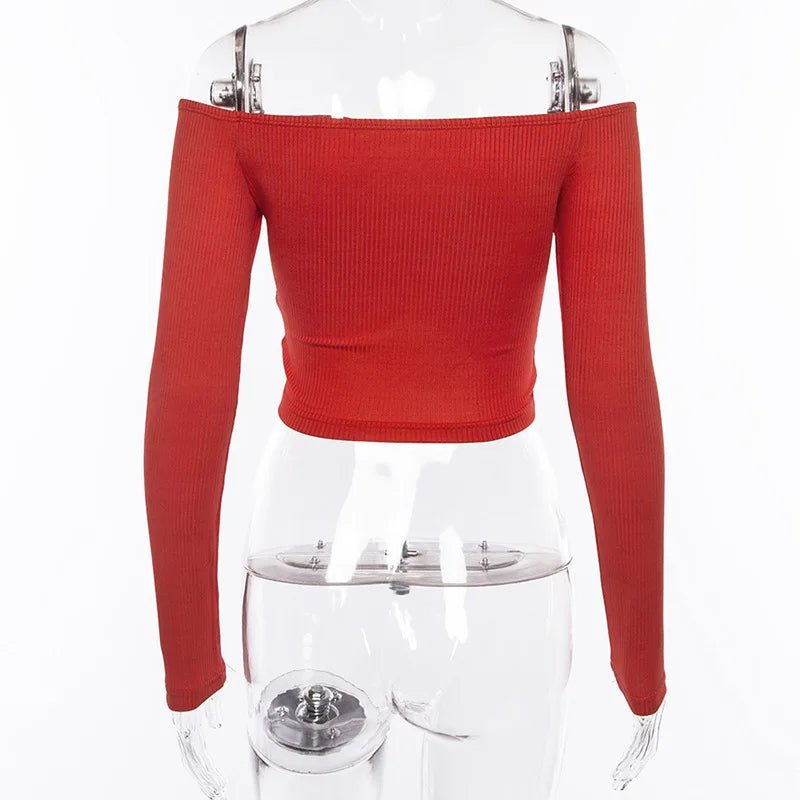 Women T-shirts sexy and club fashion female T-shirt long sleeve off shoulder solid color lady Tshirt autumn basic tees from NAPSA - 