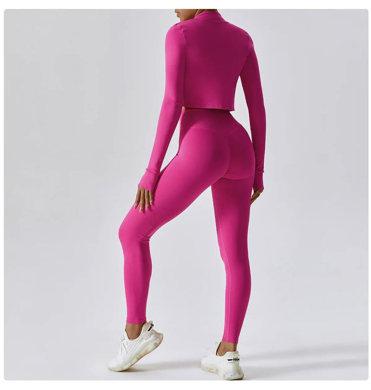 Workout Outfit Active Wear 3 Pieces Workout Clothes For Women Sports Bra High Waist Gym Leggings Long - Sleeved Fitness Sportswear from NAPSA - 