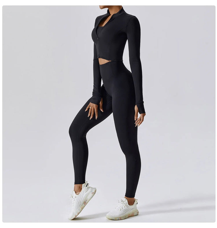 Workout Outfit Active Wear 3 Pieces Workout Clothes For Women Sports Bra High Waist Gym Leggings Long - Sleeved Fitness Sportswear from NAPSA - 