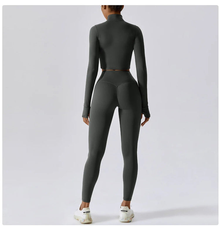 Workout Outfit Active Wear 3 Pieces Workout Clothes For Women Sports Bra High Waist Gym Leggings Long - Sleeved Fitness Sportswear from NAPSA - 