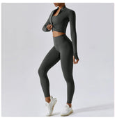 Workout Outfit Active Wear 3 Pieces Workout Clothes For Women Sports Bra High Waist Gym Leggings Long - Sleeved Fitness Sportswear from NAPSA - 