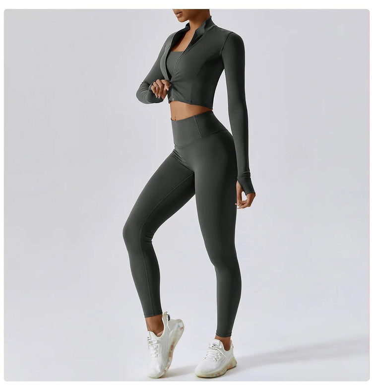 Workout Outfit Active Wear 3 Pieces Workout Clothes For Women Sports Bra High Waist Gym Leggings Long - Sleeved Fitness Sportswear from NAPSA - 
