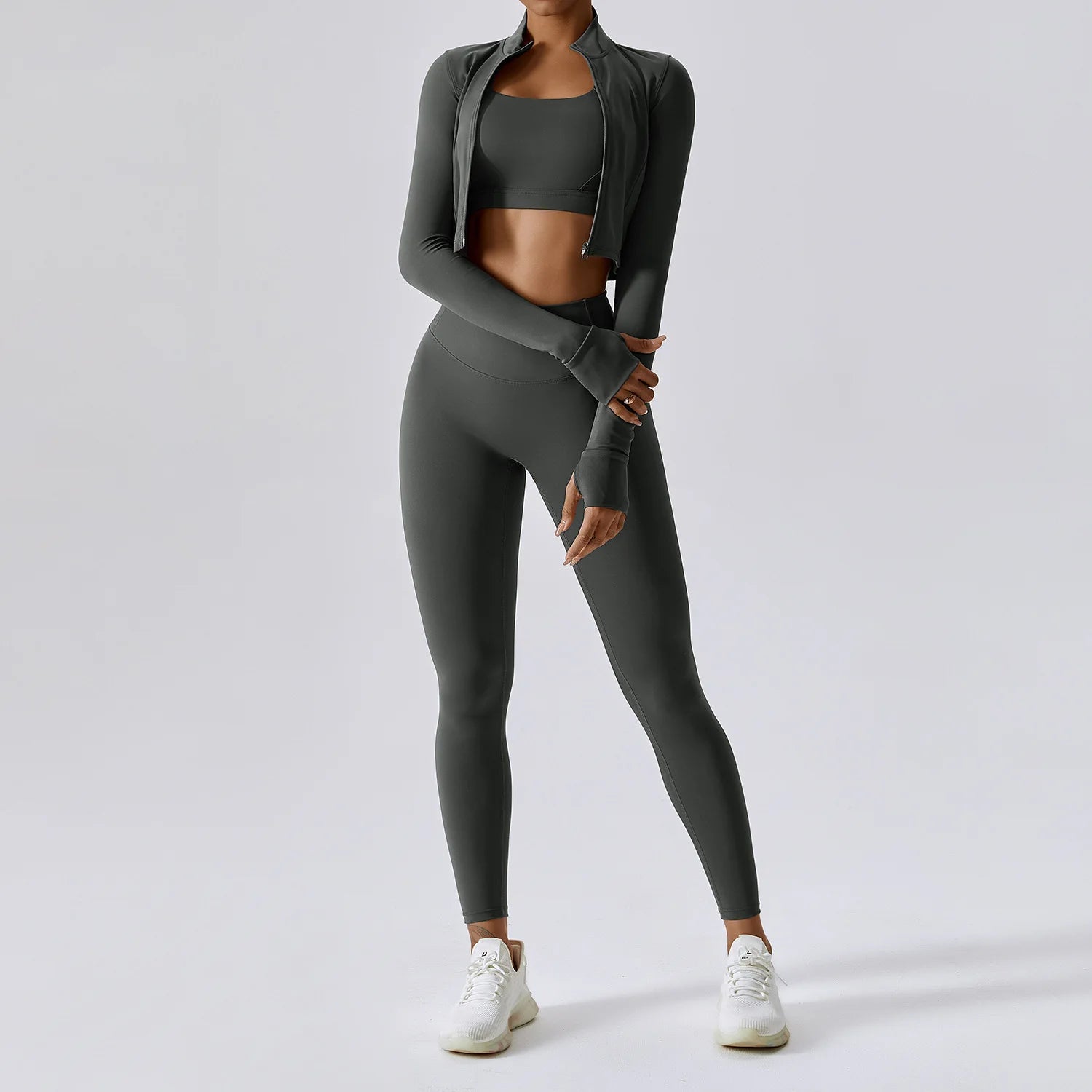 Workout Outfit Active Wear 3 Pieces Workout Clothes For Women Sports Bra High Waist Gym Leggings Long - Sleeved Fitness Sportswear from NAPSA - 