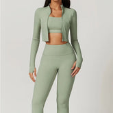 Workout Outfit Active Wear 3 Pieces Workout Clothes For Women Sports Bra High Waist Gym Leggings Long - Sleeved Fitness Sportswear from NAPSA - 